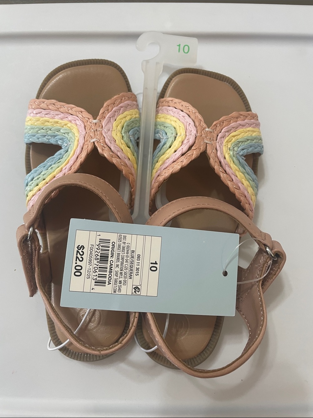 Cat & Jack Girls' Tan Sandals with Pastel Braided Straps NWT Sz. 11  tag says 10
